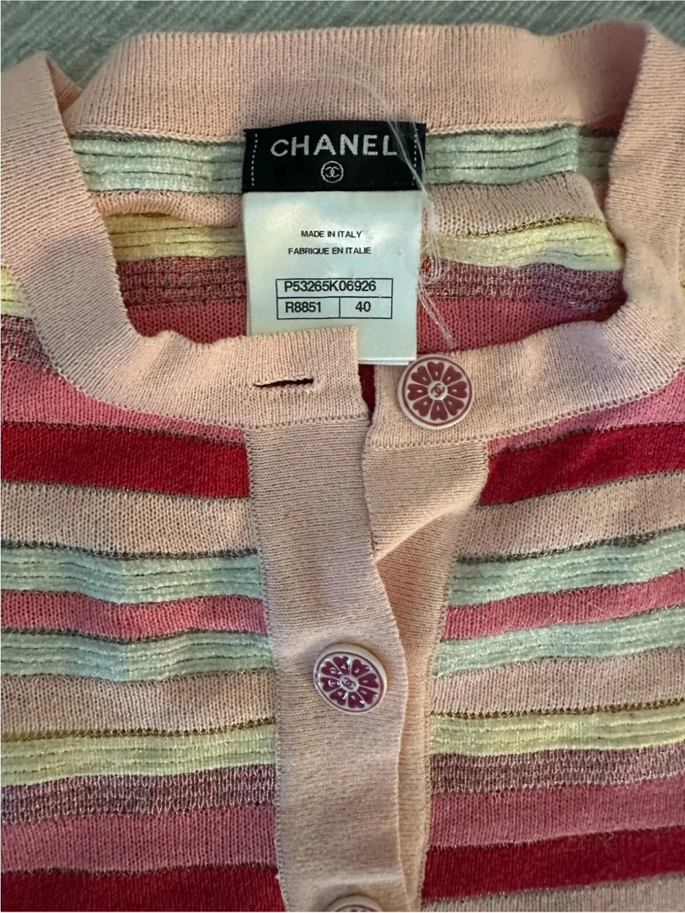 CHANEL Paris Seoul 2016 Resort Striped Knit Top Sz 40 AS-IS